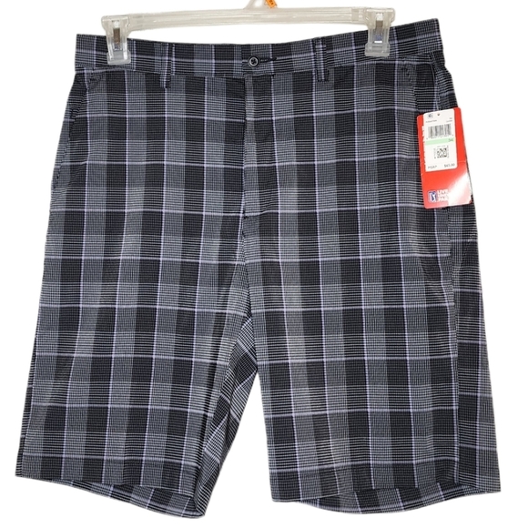NWT PGA Tour black/grey/purple plaid check shorts. 34 - Picture 1 of 16